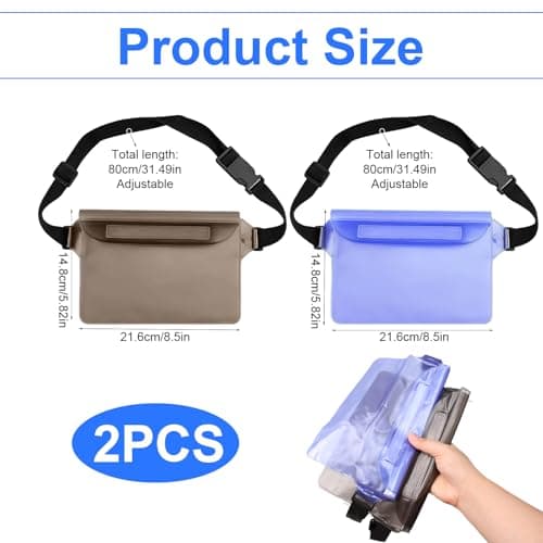 2 Pack Waterproof Pouch Bag with Adjustable Waist Strap, IP68 Waterproof Bumbags and Waterproof Phone Pouches, Large Capacity Dry Bags for Beach, Swimming Bags, Paddleboard Accessories — view 2