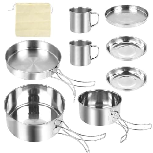 Camping Cookware Mess Kit 8PCS – Stainless Steel Camping Pots, Pan & Plates Set, Portable Cooking Equipment for Outdoor Camping, Hiking, Picnic & Travel – Compact Camp Kitchen Essentials — view 3