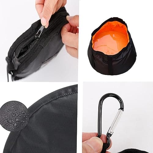 Changyeah Foldable Dog Feeder Waxed Fabric Dog Bowl Collapsible Bowl for Hiking or Travel, Portable Travel Bowl for Food and Water with Carabiner, Black — view 3