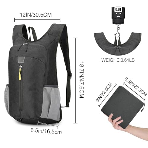 YASIMIA 15L Lightweight Hiking Backpack Foldable Small Travel Backpack, Charcoal, 20L US, Travel Backpacks — view 3