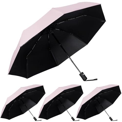 Kajaia 4 Pack Umbrellas Compact Windproof, Automatic Open and Close Folding Rain Umbrella Collapsible for Men Women Travel, Pink, 38.5 inches