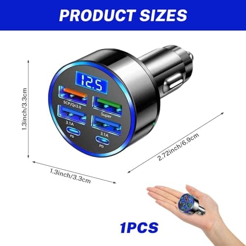 Car USB 6 in 1 Super Fast 30 Minute Car Charger,12V/24V USB Socket 300W — view 2