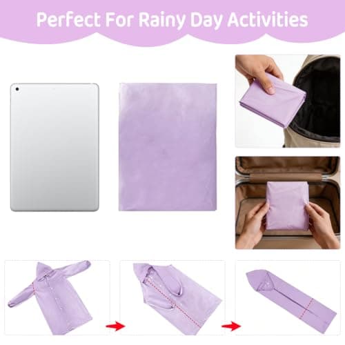 GOZINA Kids Rain Poncho Waterproof, Thickened EVA Raincoat with Hooded Drawstring & Snap Buttons, Portable Rain Coats for Boys Girls School Travel Outdoor (White + Purple) — view 5