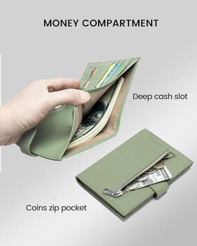 Karmiir RFID Passport Holder for Travel, Compact Wallet for Women & Men, Leather Passport Cover Wallet with Card Holders Zippered Coins Pocket and Cash (Light Green) — view 3