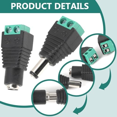 5 Pairs Premium 2.1 X 5.5mm Connector 12V Male Female DC Jack Connector — view 4