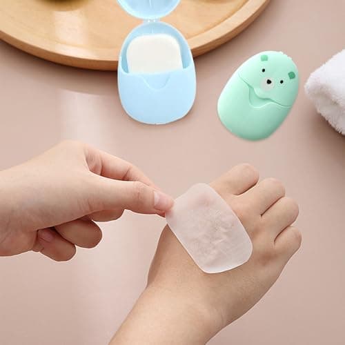 WOLMIK 2 Boxes (100 Pcs) Travel Soap Sheets Portable Soap Flakes Box Backpacking Essentials Disposable Travel Wash Hand Foaming Soap On The Go Camping Accessories Hiking Cleaning Products — view 4