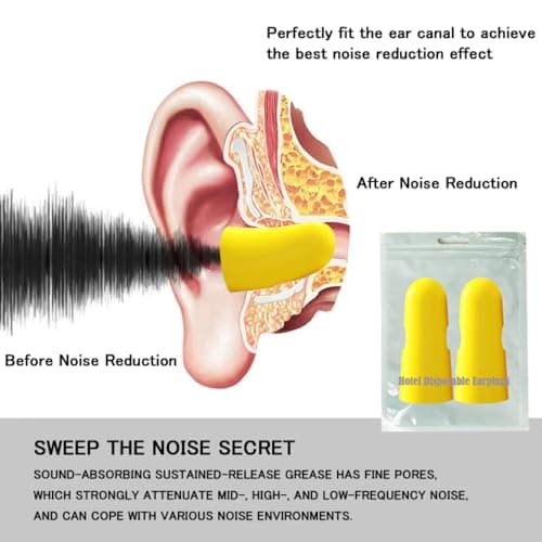 50Pairs Luxury Individually Wrapped Noise Cancelling Hotel Disposable Earplugs; Comfortable Noise Reduction Travel Sleep Ear Plugs for Sleeping, Swimming,Work,Construction, Concerts, Loud Activities — view 3