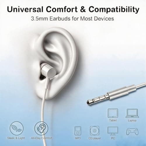 3.5mm Earbuds Wired 2 Pack, Wired Headphones Built-in Microphone & Volume Control, Compatible with Smartphone, Computer — view 3