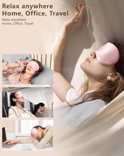 Aosun Silk Sleep Mask, 22-Momme 100% Pure Mulberry Silk Light-Blocking Eye Mask with Adjustable Strap, Hypoallergenic, Gifts for Women and Men（Pink） — view 3