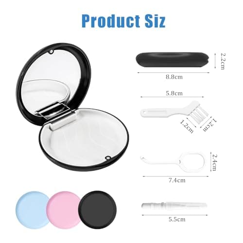 3 Pack Retainer Case Magnetic Aligner Case Compatible with Invisalign Mouth Guard Cases with 2 Removal Tools & 4 Brush Portable Slim Travel Cute Orthodontic Retainer Box (Black+Pink+Blue) — view 2