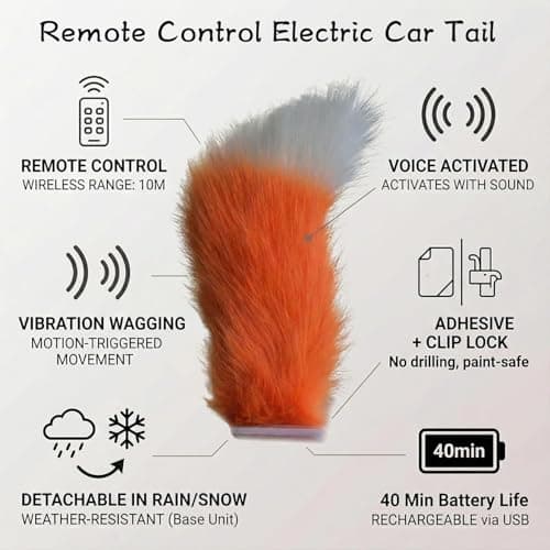 Remote Control Electric Car Tail, Wagging Tail for Car, USB Rechargeable Fluffy Tails Drift for Cars, Remote & Voice Control Moving Plush Tails forBicycle Auto Trunk Motorcycle RV Decor (Black) — view 2