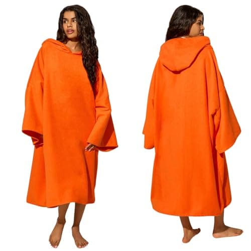 Brentfords Towel Poncho Adult Womens, Quick Dry Beach Towels for Adults Hooded Large Bath Swim Surf Beach Absorbent Soft Microfibre Towel Changing Robe, Orange
