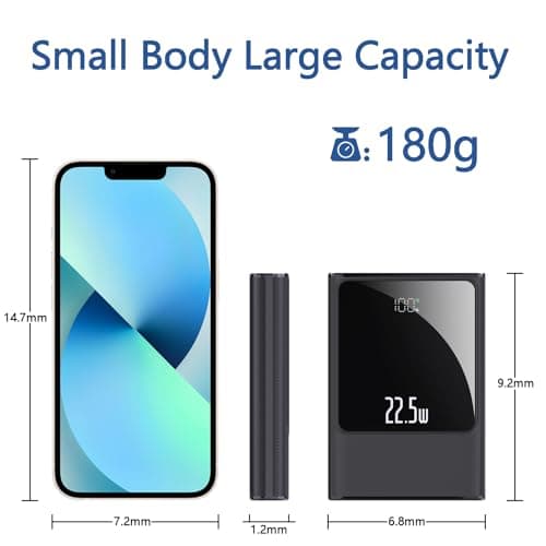 22.5W Super Fast Power Bank 10000mAh USB C Outputs & Inputs Portable phone Charger Mini Battery Pack Compatible with iPhone Samsung Tablet and More(Black) — view 6