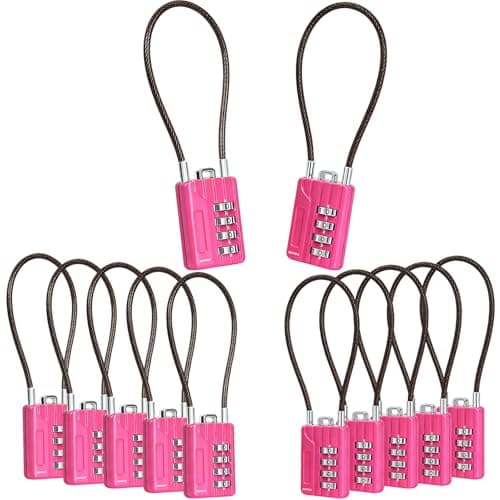 SEPOX® Combination Extra Long Cable Padlock 12-PK, Resettable 4-Digit Pink