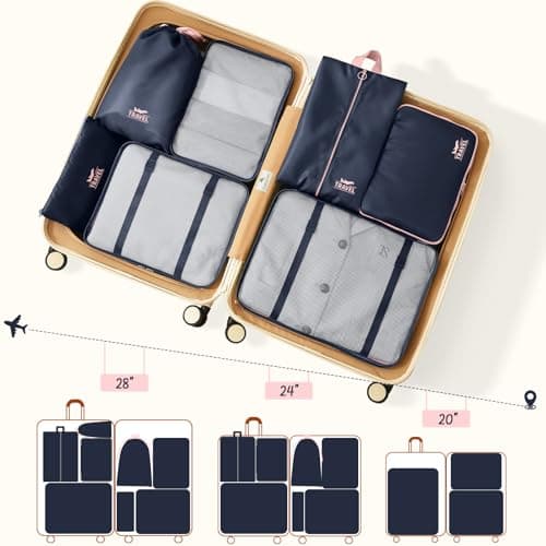 MOFELON 8PCS Packing Cubes for Suitcase, Travel Luggage Organisers for Backpack, Waterproof Suitcase Organiser Bags, Travel Essentials Accessories - Navy Blue Pink — view 6