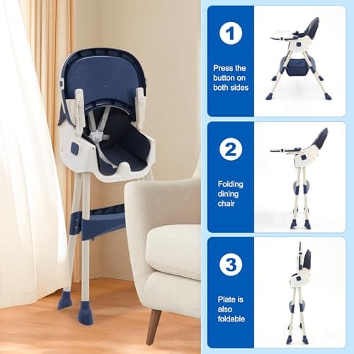 High Chair Adjustable Folding Baby Chair with Multiple Height and 3 Position Backrest 5 in 1 Convertible High Chair Sturdy Portable Travel Friendly Highchair — view 6