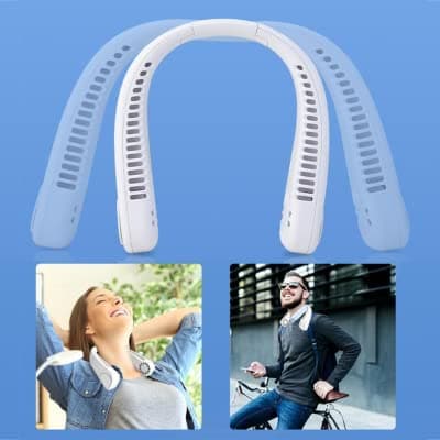 Portable Neck Fan Hands-Free Bladeless USB Rechargeable Hanging Wireless with 3 Speeds Personal Cooling Fan for Women Travel Outdoor White — view 5