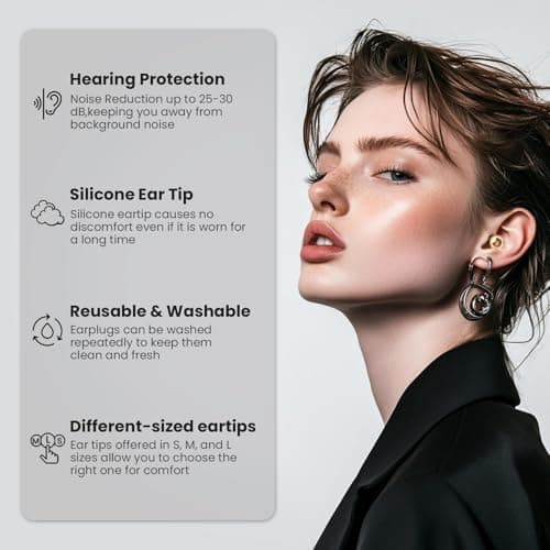 JUSTRVN Ear Plugs for Sleeping,2 Pairs of Stylish Reusable Noise Reduction Earplugs with 8 Pairs Tips & case,Hearing Protection Earplugs for Concert,Travel,Work,Live Events - 25dB-30dB — view 3