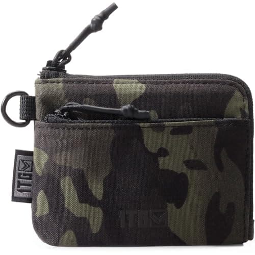 1TG Tactical Coin Purse, Cash Change Wallet 500D Nylon, Change Purse ID Card Holder with Zipper for Men and Women,Camo Black