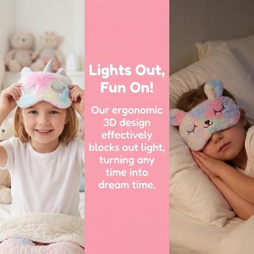 Kids Sleep Mask 3 Pack, Cute 3D Animal Eye Masks for Sleeping, Soft Plush Rabbit Cat Blindfold, Breathable Travel Eye Cover for Girls Boys Women, Adjustable Night Eyeshade — view 3