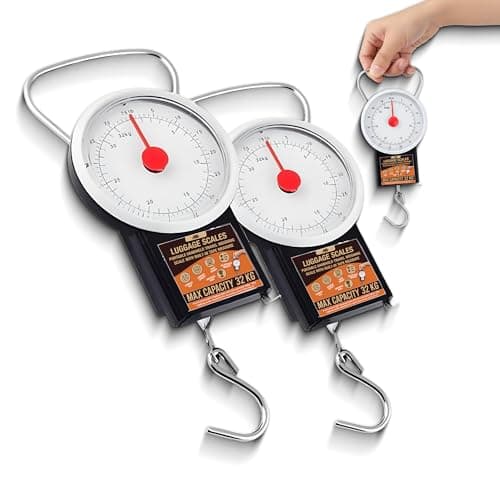 AHG Pack of 2 Portable Luggage Scales 32kg/75lb – Compact Handheld Travel Weighing Scales with Built-In Tape Measure – Lightweight Suitcase Weight Checker for Flights, Travel Bags & Parcels