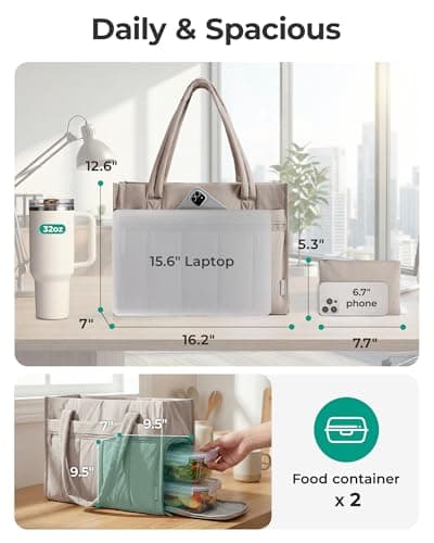bagsmart 15.6 Inch Laptop Bag for Women, Work Bag with Lunch Compartment — view 6