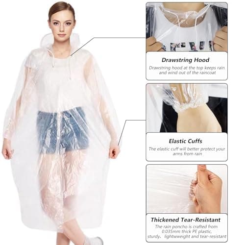 CHGANG 3 Pack Rain Poncho Waterproof Emergency Raincoats Adult With Hood For Camping,Fishing,Theme Parks,Festivals (Clear) — view 4