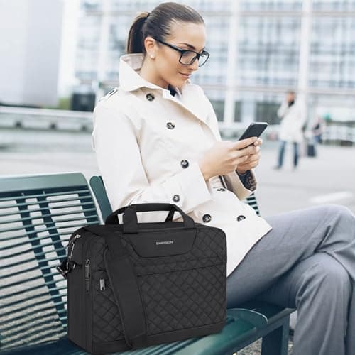 EMPSIGN 17.3 Inch Laptop Bag for Women, Quilted Laptop Case, Black — view 2