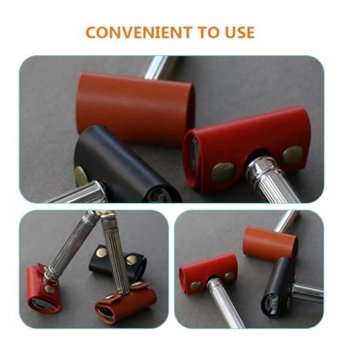CTIRCHIU Manual Razor Sleeve Protective Cover for Safety Razor Head, 2pcs Brown Faux Leather Cases, Grooming Accessories for Men’s Travel and Daily Shaving — view 5