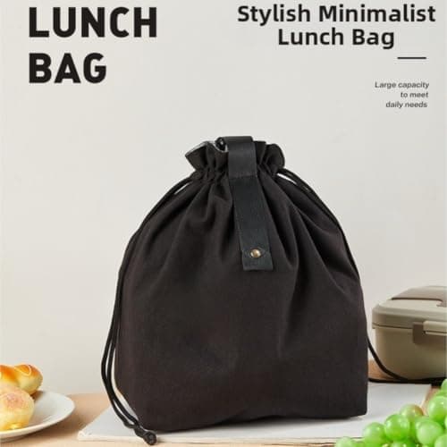 Fauhapyway Insulated Lunch Bag Canvas Thermal Tote 21x30cm(Black) — view 6