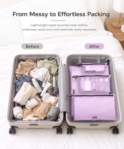 BBCREAT Packing Cubes for Travel, 4 Set Ultralight Travel Organizer Bags, Lightweight Nylon Zipper Pouches for Carry-On Suitcase, Clothes, Underwear, Toiletries and Small Essentials, Lavender Purple — view 4
