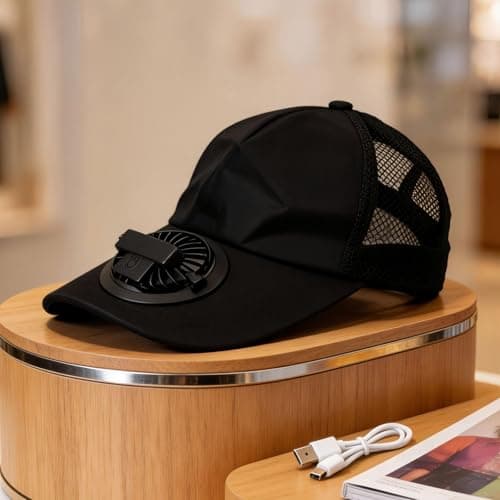 Outdoor Sun Hat with Built-in Fan for Hiking and Fishing,Cooling Fan Built-in | UPF 50+ Sun Protection | Adjustable fit | Lightweight for Outdoor Sports Black — view 2