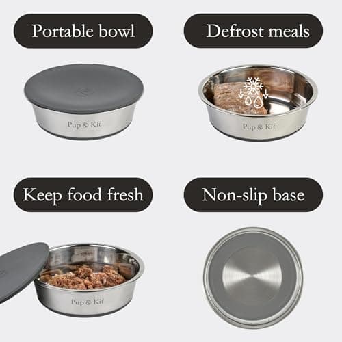 Pup & Kit Lid-it Dog Bowl with Airtight Lid, Stainless Steel (Medium, Grey) — view 5