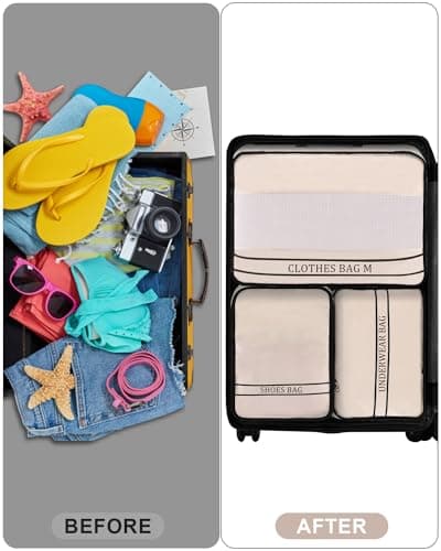 Ougrand 9 Set Packing Cubes Luggage Packing Organizers for Travel Accessories Space Saving Travel Bags for Carry On, Lightweight Mesh Zipper, Clothes, Shoes, Laundry and Shoe Bag, Suitcases (Cream) — view 6