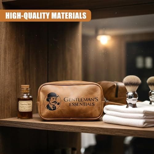 GEEZY PU Leather Mens Toiletry Bag - Travel Wash Bag & Organiser with Zipped Compartments & Side Handle - Water Resistant Grooming Case for Shaving Kit, Toiletries, Gym, Home, Trips — view 2