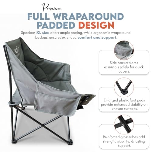 S SHAM MOUNTAIN look XL Padded Camping Chair, Foldable Outdoor folding chair Seat with Steel Frame, OXFORD Polyester wadding Fabric, Side Pocket Comfy Camp Fold Up Chair, 120kg Capacity, 88x70x56cm, — view 5