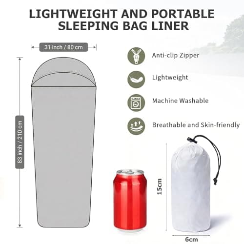 Gaethra Ultralight Sleeping Bag Liner, 210cm Light Blue Matt Nylon Travel Sheet, 128g Quick Drying Easy-Care Fabric Sleeping Bag Liner Thermal for Backpacking, Hostels, Camping, Travel — view 2