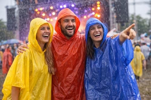 Lizzy® EVA Reusable Unisex Hooded Lightweight Raincoat for Festivals, Camping, Farming, Fishing (Blue & Red) — view 3