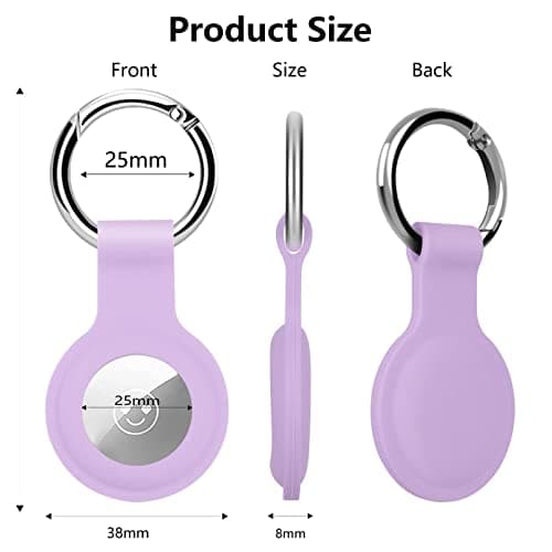 4 Pack KOKOKA Protective Case Compatible with Airtag, Airtag Case Cover Tracker Holder Keyring Silicone Case with Keychain for Keys Bags Luggage Dog Cat Pet Collar, Black and Lavender — view 4