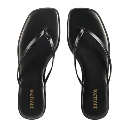 Flip Flops Women Square Toe Leather Thong Sandals Ladies Summer Slides — view 4