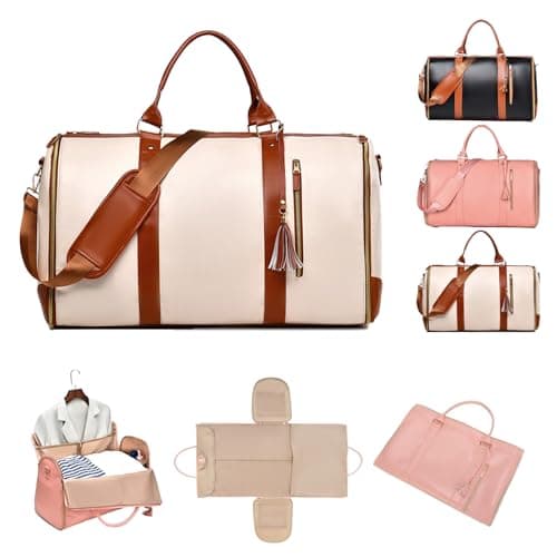 Foldable Travel Bag 2.0, Convertible Garment Duffel Bag, Wrinkle-Free Suit Bags, Durable & Water-Resistant, Large Capacity (Beige)