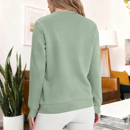 Meeyuioe Women's Fleece Lined Sweatshirts Jumper Winter Warm Sweaters Pullover Casual Long Sleeve Crewneck Comfy Thermal Solid Jumper Mint Green M — view 3
