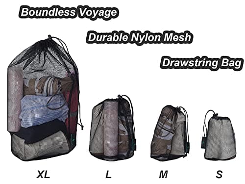 iBasingo Mesh Drawstring Bag Stuff Sacks with Cord Lock, Black 5 Pack BVP02 — view 6