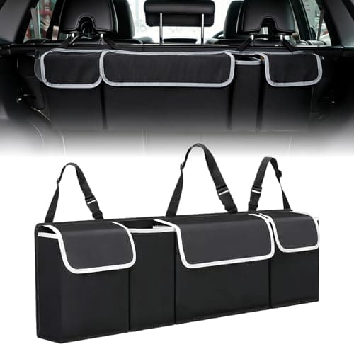 Car Boot Organiser,Backseat Storage Organiser with Adjustable Straps,Multi Compartment Trunk Organizer,Back Seat Storage Bags,Car Boot Tidy Organisers,Foldable Cargo Net Cars Backseat Cover Gadgets