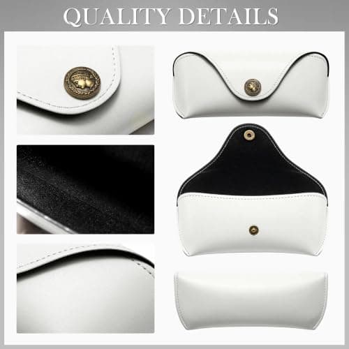 SUNGAIT Vegan Leather Glasses Case Portable Sunglasses Holder Hard Shell Slim Design Travel-Ready (White) — view 2
