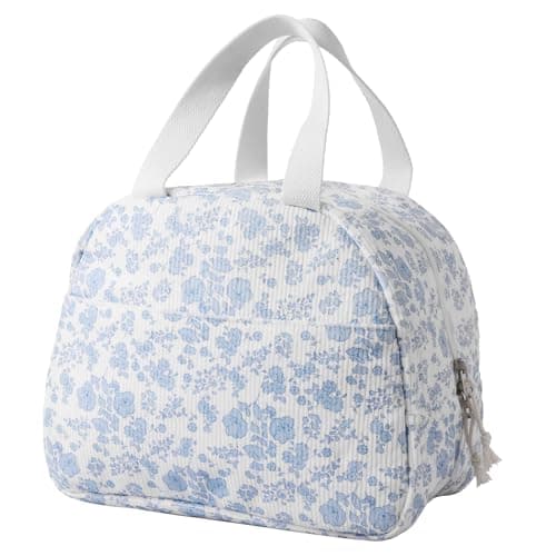 Lunch Bag for Women Thermal Insulated Cooler Lunch Bags Adults Kids Packed Lunch Box Tote Bag Leakproof Reusable Meal Prep Container for Work School Picnic Travel Beach(Blue Flower Print)