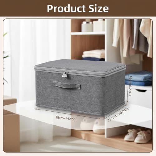 Doukesh Storage Box with Lock, Storage Boxes With Lids Fabric,Combination Lock Box, Fabric Closet Organizer for Clothes, Jeans, T-shirts, Quilts, Sweater (38x25.5x16cm) — view 2