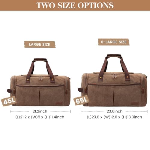 S-ZONE 65L Expandable Canvas Duffle Bag Travel Overnight Holdall Weekend Bag with Shoes Compartment Large Carry On Bag Tote Gym Bag for Men Women — view 4