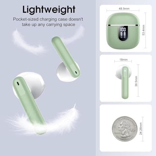 Wireless Earbuds, Bluetooth 5.4 Earphones In Ear Hi-Fi Stereo Deep Bass, Bluetooth Headphones with 4 ENC Noise Cancelling Mic, 40H Playback IP7 Waterproof Earbuds Comfortable Earbuds for Work, Green — view 5