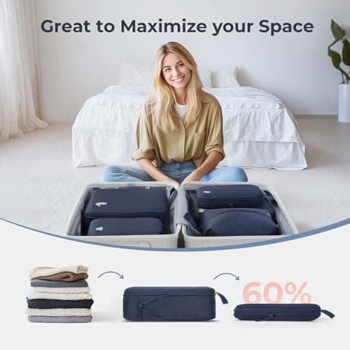 Samfolk Compression Packing Cubes for Suitcases Packing Cubes Compression Set Waterproof Suitcase Organiser Bags for Travel Suitcase Luggage Packing Organizer Bags Travel Essentials Blue 8 Set — view 2
